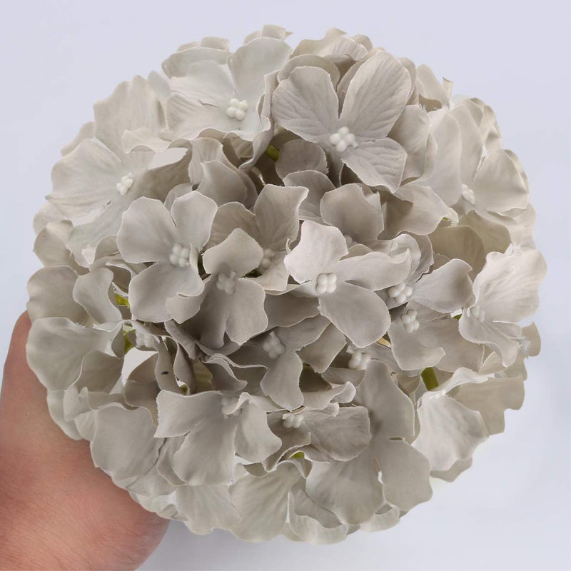 Flojery Silk Hydrangea Heads Artificial Flowers Heads with Stems for Home Wedding Decor Pack of 10 (Gray) - Image 5